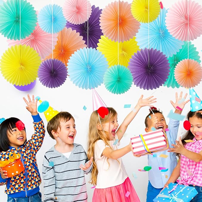 MotiMind 24 Pcs Hawaiian Party Decorations Luau Pastel Paper Fans Pink Peach Ceiling Hanging Wall Decor Background Decoration for Birthday Wedding Baby Bridal Shower Spring Summer Party Decor