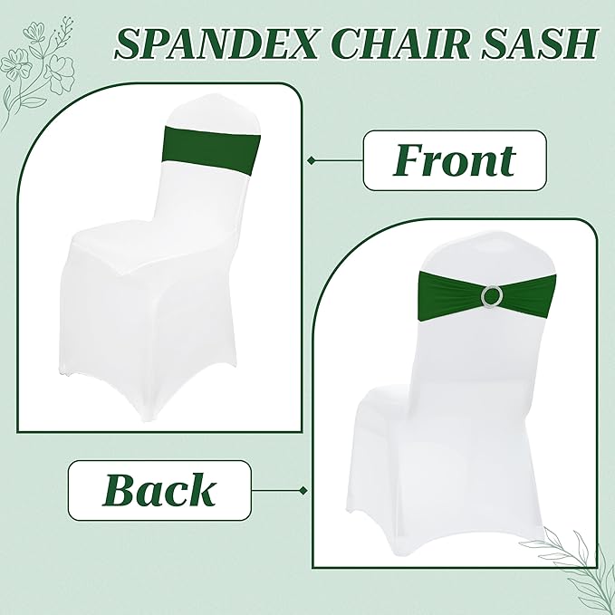 VDS - Green | Spandex Chair Sashes Bows | 10 PCS | Stretch Elastic Banquet Universal Folding Chair Band Tie with Silver Buckle Slider for Wedding Party Conference Celebration Event Decoration