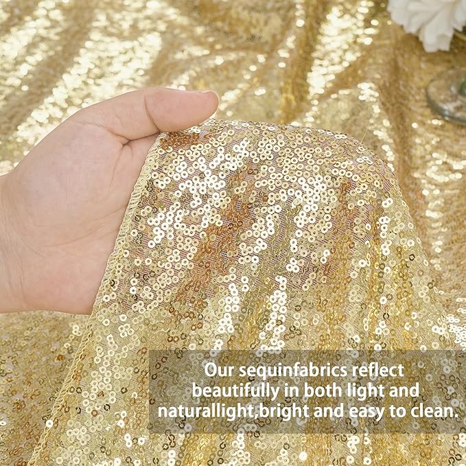 QueenDream Tablecloth Birthday Party Decorations: 50x80 Inch Sequin Tablecloth Light Gold Drapes Glitter Fabric Wedding Baby Shower Events Table Overlay