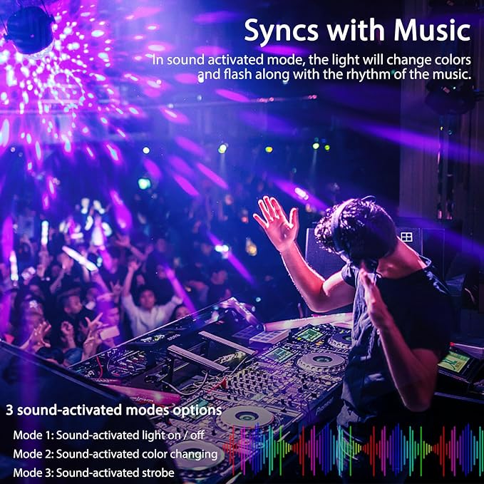 Litake UV Black Lights for Glow Party, 6W LED Disco Ball Strobe Lights for Dark Party Supplies, Sound Activated with Remote Control, Dj Light for Halloween Xmas Birthday Party Home Decorations, 1 Pack