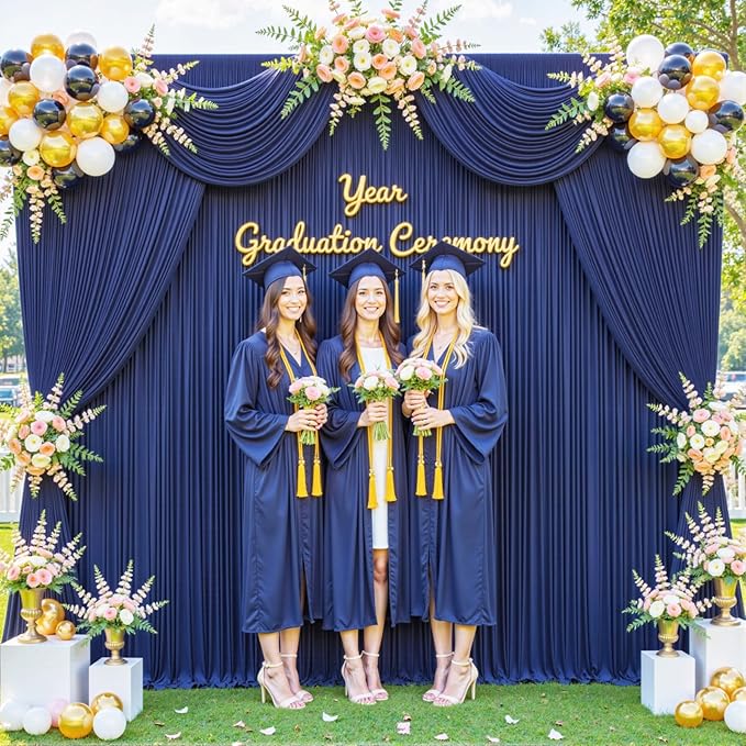 4 Panels Navy Blue Backdrop Curtain for Parties Wrinkle Free Photo Curtains Backdrop Drapes Fabric Decoration for Wedding Birthday Party Baby Shower 20ft(W) x 10ft(H)
