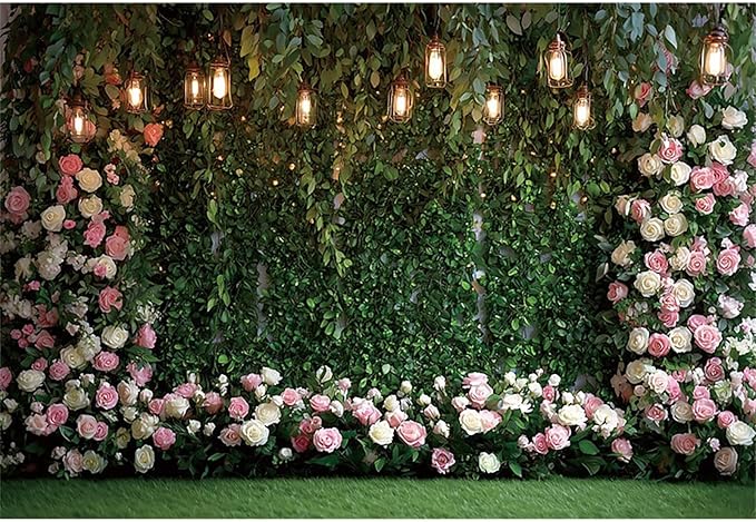 Baocicco Green Floral Wall Backdrops 7x5ft Outdoor Outside Wedding Background Bridal Shower Bride to Be Party Decorations Kids Adults Portraits Birthday Anniversary Banner Backdrop Photo Props