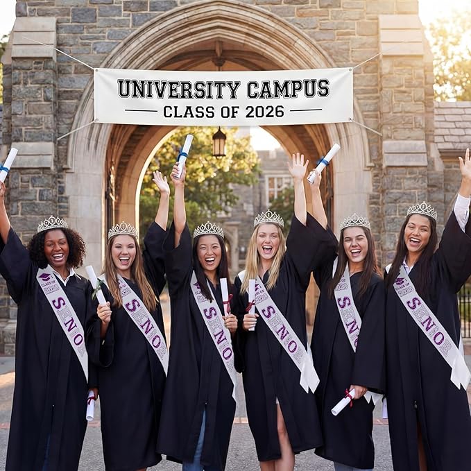 Janinka 6 Pcs Senior Sash 2026 Graduation Satin Sash with Glitter Letter Silver Crown Tiaras Cheer 2026 Gifts for Graduation Party Cheerleader Prom Photos Celebration(Purple)