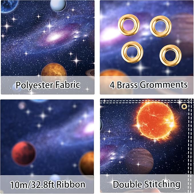 10x6.5FT Space Backdrop for Galaxy Theme Party – Extra Large Starry Universe Backdrop with Brass Grommets, Double Stitched Edges & Ribbon for Photo Booth, Wall Decor & Kids Birthday Photography