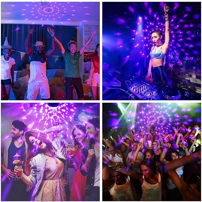 Litake UV Black Lights for Glow Party, 6W LED Disco Ball Strobe Lights for Dark Party Supplies, Sound Activated with Remote Control, Dj Light for Halloween Xmas Birthday Party Home Decorations, 1 Pack