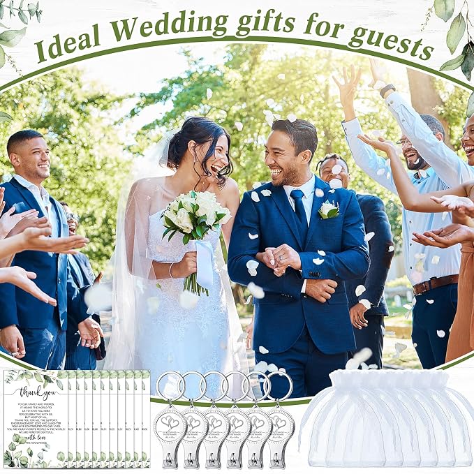 Fulmoon Wedding Multi Function Bottle Opener Nail Clipper Wedding Favors Brewery Cards White Organza Bags for Party Supplies Gift Souvenir Guests Men Women(25 Sets)
