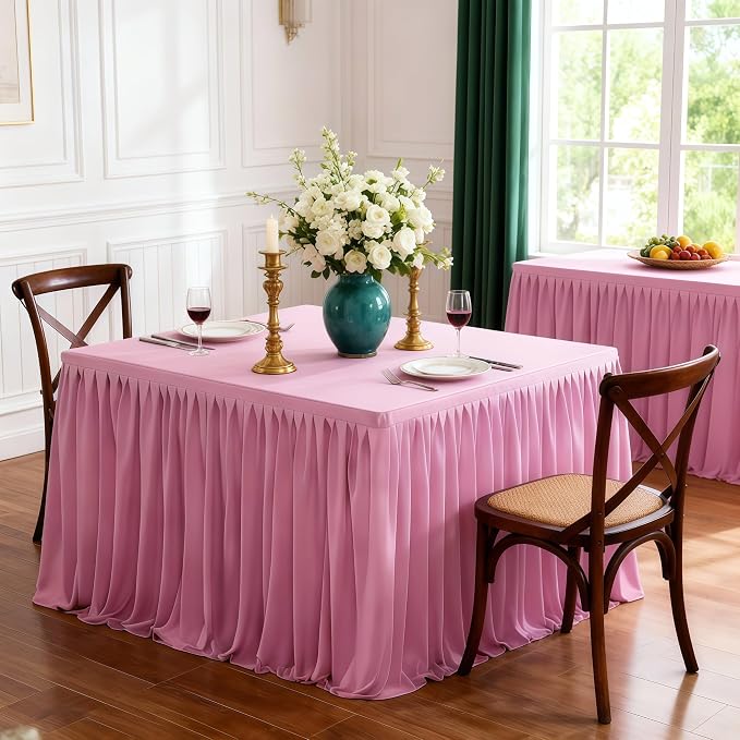 Wish Care 2 Pack Pink Square Table Clothes for 34x34 Inch Tables, Polyester Fitted Tablecloths Stretch Table Cover for Wedding, Birthday, Parties, Trade Show, Craft Show