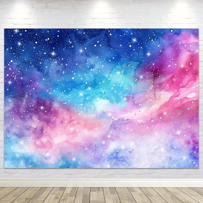 Galaxy Sky Backdrop 7Wx5H Outer Space Starry Universe Cosmic Planet Night Star Sky Pink Purple Blue Photography Background Decoration for Kids Birthday Fabric Photo Shoot Studio Props