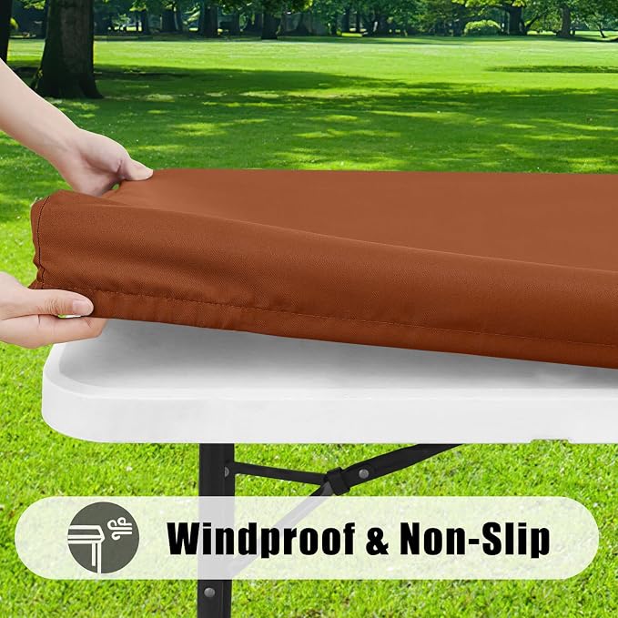 Smiry 4 Pack Rectangle Picnic Table Cloth, Waterproof Elastic Fitted Tablecloths, Washable Polyester Rectangular Patio Table Cover for Camping, Indoor and Outdoor (Terracotta, 30"x72")