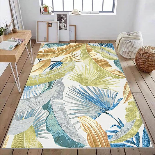 Yellow Botanical Print Washable Rugs - 4x6 Area Rugs for Living Room Bedroom Kitchen Office