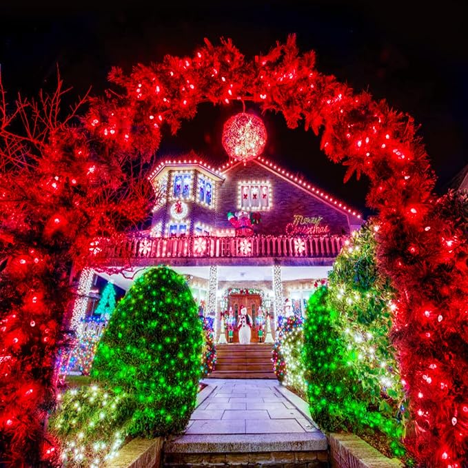 JMEXSUSS Green Wire LED Christmas String Lights, Red to Green, 250 LED