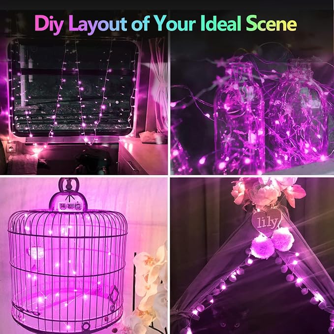 BOSSERN 2 Pack 100 LED Fairy Lights Battery Operated with Remote, 8 Modes String Lights Indoor Outdoor, Cuttable Battery Light for Home Bedroom Wedding DIY Centerpiece Christmas Decorations (Purple)