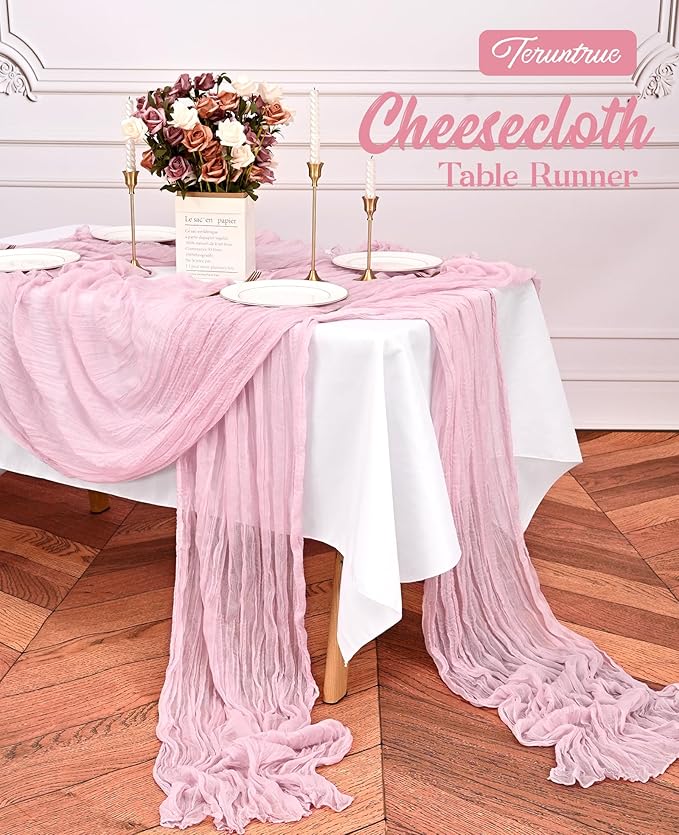 20 Pack Pink Table Runner 10FT Long Cheesecloth Table Runner Cheese Cloth Gauze for Wedding Party Birthday Decoration-Pink