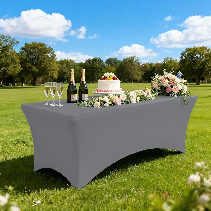 Moosfor Spandex Elastic Fitted 4FT Rectangle Tablecloth 6 Pack, Stretch Washable Reusable Table Cover for Outdoor Picnic, Dining, Wedding, Banquet & Party Events (Grey, 48Lx30Wx30H Inch)