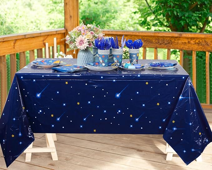 Oudain 162 Pcs Astronaut Space Birthday Party Decorations for 20 Guests Space Plates and Napkins Party Supplies 2 Plastic Solar System Tablecloth Dinnerware Cups Planet Table Cover for Kids