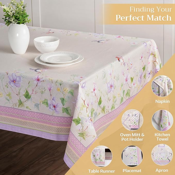 Maison d' Hermine Table Cloth Rectangle Table 100% Cotton 70 x 108 Inches Tablecloth Reusable Decorative for Dining Kitchen Room Farmhouse Party Home Hotel Restaurant Spring Summer - Magnolia Mornings