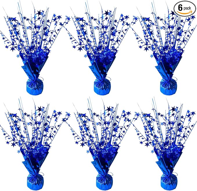 FUBININA 6 Pack Metallic Foil Spray Centerpiece Star Table Decoration Burst Glitter Tabletop Centerpieces for Birthday Christmas New Years Nye Wedding Graduation Holiday Party Supplies Decor, Blue