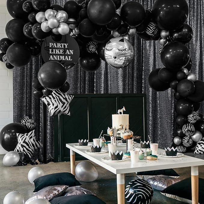 Sugargirl Halloween Black Sequin Backdrop Curtain 6 Panels 2FTx8FT Glitter Black Background Drapes Sparkle Photography Backdrop for Party Wedding Birthday Wall Decoration