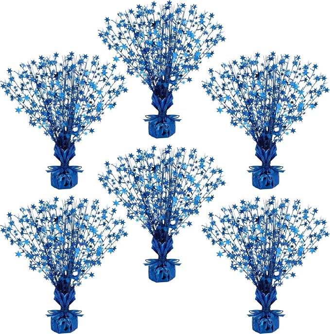 Crowye 6 Pcs Metallic Foil Spray Centerpiece Party Star Decoration Table Decor for Birthday Wedding Bachelorette Summer Party Holiday(Blue,Small Star)