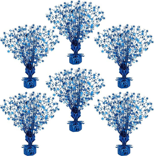 Crowye 6 Pcs Metallic Foil Spray Centerpiece Party Star Decoration Table Decor for Birthday Wedding Bachelorette Summer Party Holiday(Blue,Small Star)
