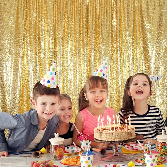 Gold Sequin Backdrop 10FTx10FT NO See-Through Photobooth Backdrop Curtains for Birthday, Party, Wedding Decoration