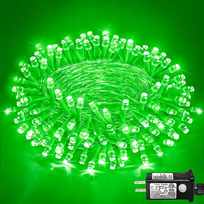 120 LED Green Christmas String Lights, 40 FT String Lights Outdoor Indoor Waterproof, Clear Wire 8 Modes Plug in Fairy Twinkle Lights for Patio Room Christmas Tree Holiday Decorations