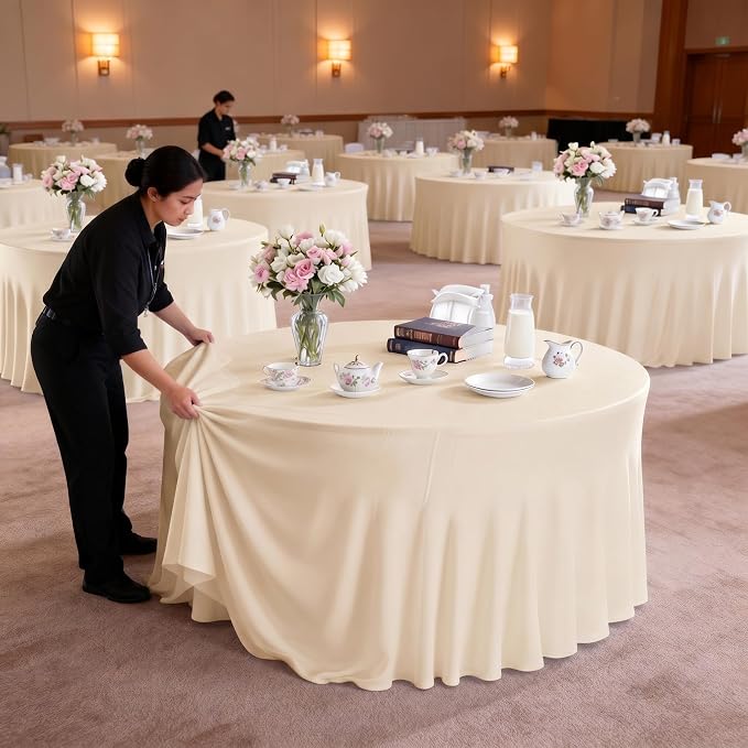 10 Pack Ivroy Round Spandex Tablecloths for 60in Tables, 120 Inch Stretch Fitted Table Skirts, Wrinkle-Free Washable Polyester Covers for Wedding, Banquet & Party