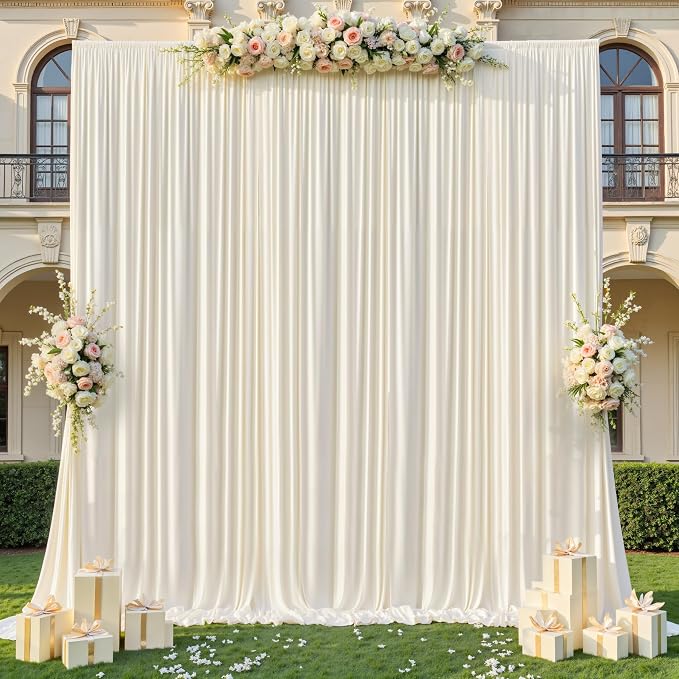 30x14ft Ivory Backdrop Curtains for Wedding Party, 6 Panels 14 ft Long Back Drop Cloth, Wrinkle-Free Polyester Drapes for Birthday, Baby Shower, Stage Photography Background