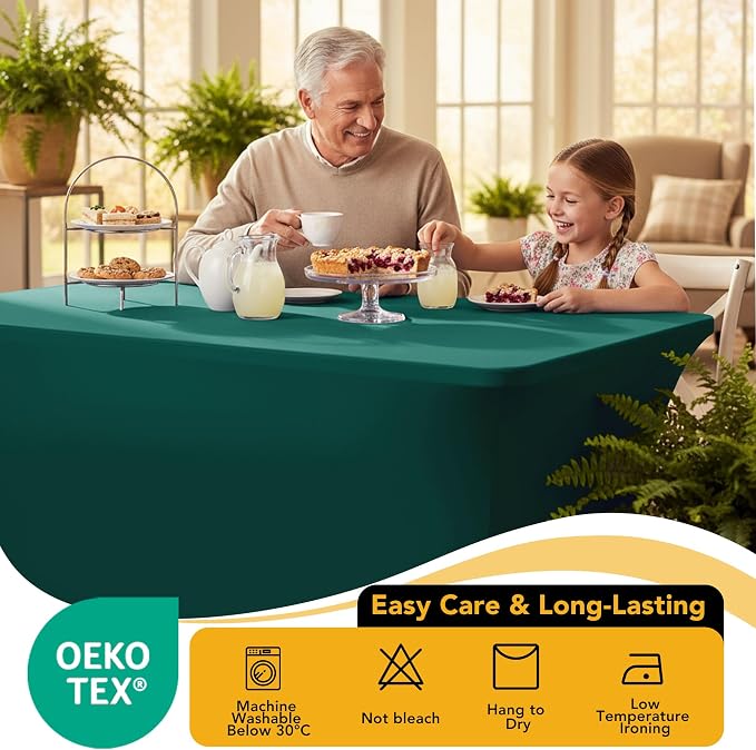 6-Pack Premium Hunter Green Spandex Tablecloths for 4ft Rectangle Tables, Stain & Wrinkle-Resistant, Washable Stretch Polyester Fitted Table Cover for Weddings, Banquets, Trade Shows Events