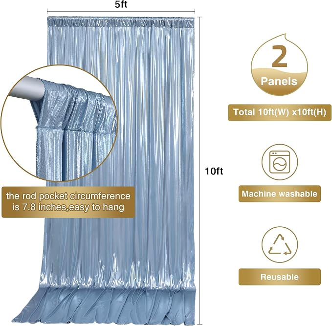 10ftx10ft Blue Sequin Backdrop Curtain Panels for Parties, Wrinkle Free Glitter Photo Backdrop Drapes 2 Panels Shimmer Back Drop Cloth for Wedding Birthday Christmas Photography Background