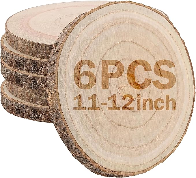 Wood Slices,Wood Slices for Centerpieces Table Decorations,Unfinished Rounds Wood for Crafts,Wood Slice for Rustic Wedding Decoration Projects, Natural Paulownia Wooden Slabs(11-12inch 6pcs)