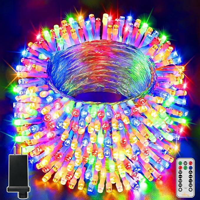 Ollny Christmas Lights Outdoor 400LED 131FT, Multicolor Fairy Lights with Remote 3 Timer, Plug in 8 Modes String Lights for Bedroom Indoor Outside House Party Xmas Decorations