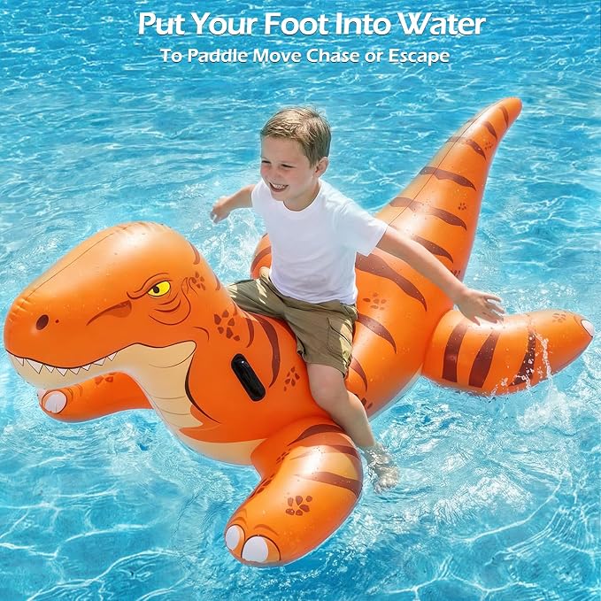 Jasonwell Pool Games Toys Floats -2Pack Inflatable Dinosaur Pool Floats with Blow Up Toy Hammers Ride on Pool Floaties for Kids Teens Adults Lounge Raft Summer Lake Beach Party Decorations