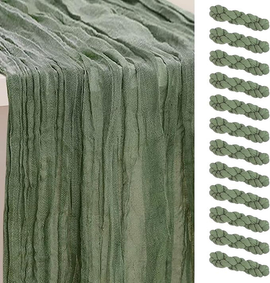 12 Pack Sage Green Cheesecloth Table Runner 35x120 Inch 10Ft Rustic Gauze Cheese Cloth Table Runner Sheer Cheesecloth Table Runners for Wedding Party Bridal Shower Decoration