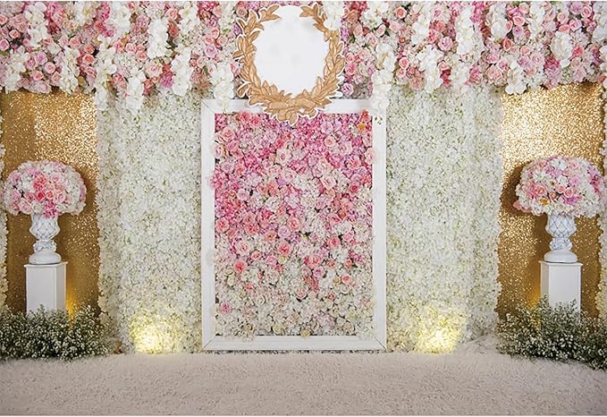 12x10ft Pink Flower Wall Photography Backdrop Proposal Ceremony Wedding Floral Photography Background Women Girl Birthday Party Bridal Shower Decor Banner Photo Booth Props