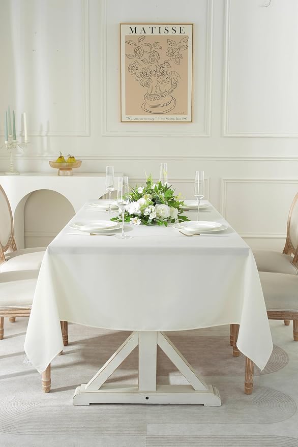 5 Pack Rectangle Tablecloth, 60 x 126 Inch Ivory Tablecloth, 8ft Rectangle Table Cloth, Polyester Fabric Washable Tablecloth for Home, Party, Wedding or Restaurant Use.