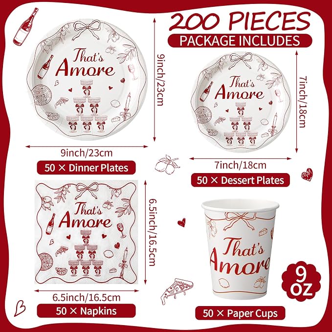 Zhehao 200 Pcs That's Amore Party Decorations, Bridal Shower Plates Napkins Sets Bridal Shower Decoration Wedding Decorations Wedding Paper Plates Engagement Bachelorette Supplies, Serve 50