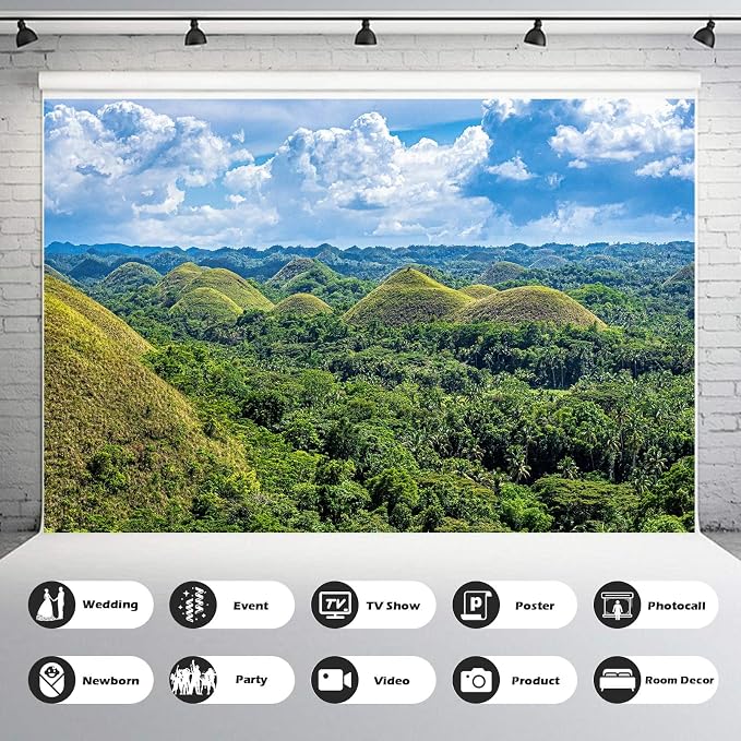 Chocolate Hills Photography Background Philippines Nature Landscape Backdrop Bohol Island Green Forest Mountain Backdrop Decors Philippines Travel Hiking Camp Birthday Wedding Portrait Props 12x8ft