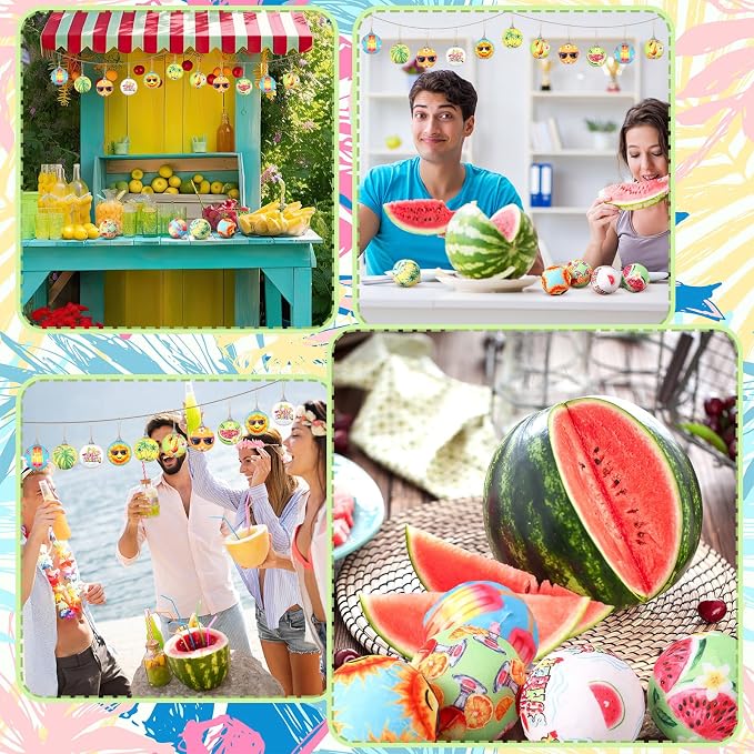 Outus 16 Pcs Summer Tree Ornaments Ball Hawaiian Style Ball Mini Summer Christmas Hanging Decoration for Tree Watermelon Tropical Leaf Coconut Palm Farmhouse Home Fireplace Holiday Party Decor