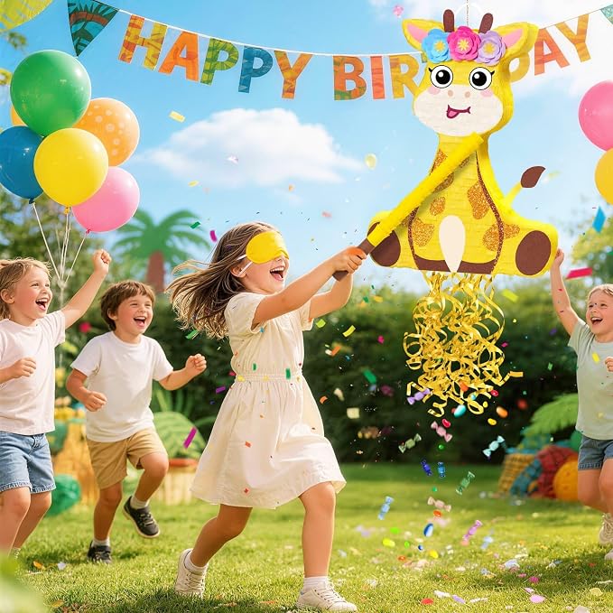 WERNNSAI Giraffe Piñata - Jungle Giraffe Piñata with Blindfold and Bat for Kids Cute Safari Animal Birthday Party Decorations Classroom Party Game Supplies Baby shower Decor
