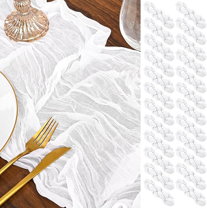 24 Pack White Table Runner 10Ft Cheesecloth Table Runner Rustic Gauze Table Runners Romantic Long Sheer Fabric Cheese Cloth Table Runners for Wedding Party Bridal Baby Shower