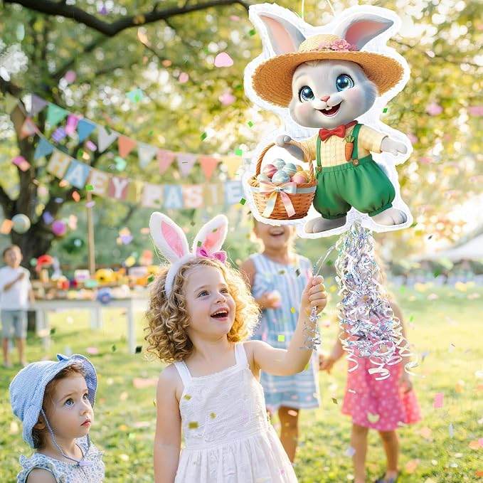 WERNNSAI Easter Bunny Piñata – Green Rabbit Piñata with Blindfold and Stick Spring Easter Egg Hunt Game Party Decorations Birthday Carnival Supplies