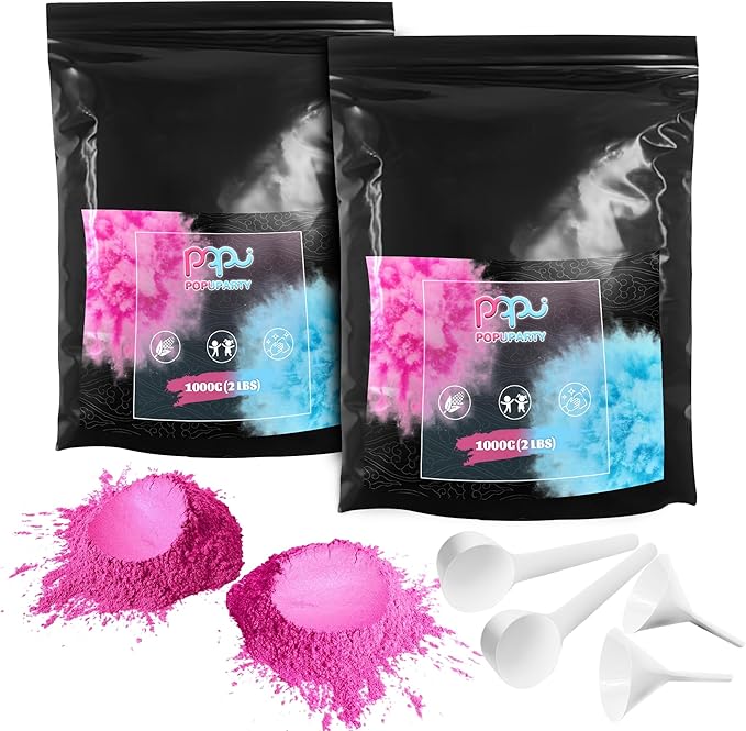 POPUPARTY 2 Pack Black-out Gender Reveal Powder- 4 lbs Pink Powder – Perfect for Baby Gender Reveal, Car Burnout, Color Toss, Photoshoots, Helicopters