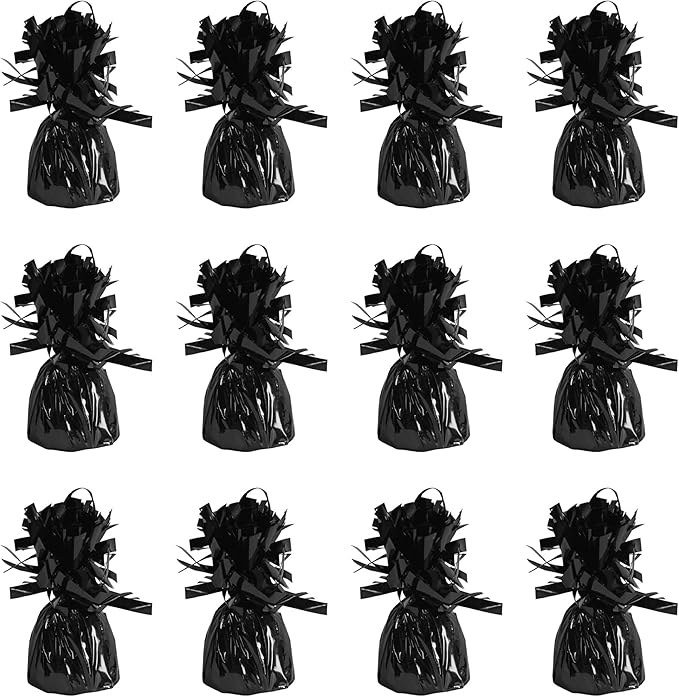 Metallic Wrapped Balloon Weight Pack of 12, Black