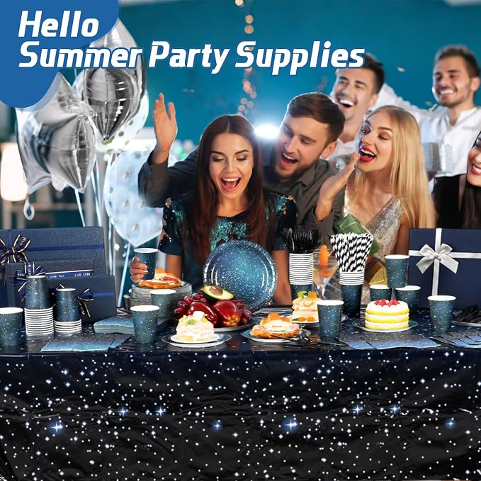 Funnymoom 452 Pcs Galaxy Party Decorations for 50, Starry Night Theme Paper Plates Napkins Cups Tablecloth Cutlery Straws for Outer Space Theme Birthday Bridal Baby Shower Party Decorations Supplies