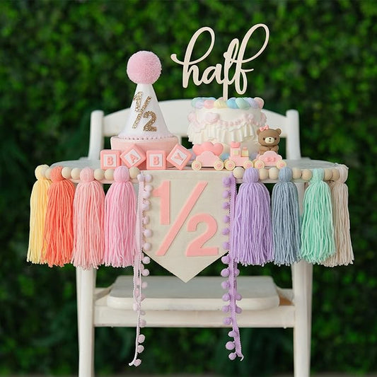 Half Birthday Decorations 1/2 Birthday Girl Half Way to One Baby Girl Decorations Hat Cake Topper 6 Month Pastel Chair Banner Happy Half Year Party Photoshoot Props