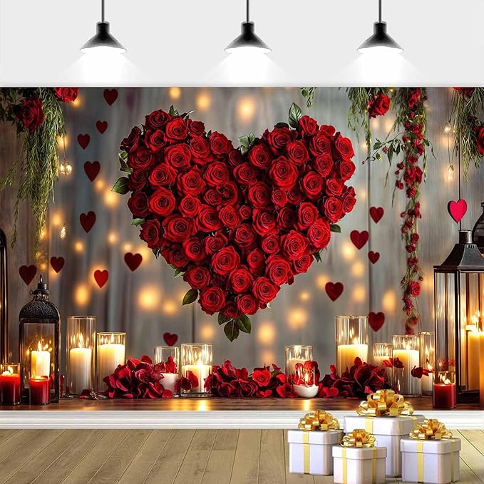 8X6ft Valentine's Day Backdrop Red Love Heart Photography Background, Wedding Bridal Party Background Decor Proposal Confession Backdrop Banner Portrait Photo Studio Booth Props, Red-5