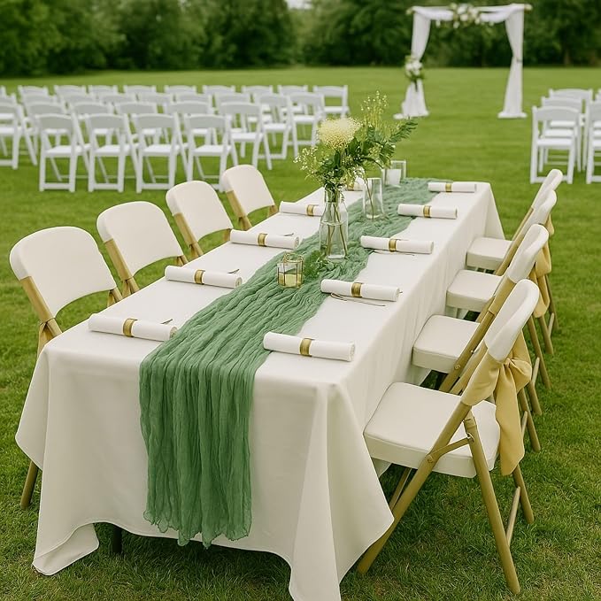 6 Pack Sage Green 10FT Cheesecloth Table Runners –120 Inch Rustic Gauze Bulk Set for Wedding Reception, Woodland Baby Shower, Garden Party, or Boho Spring Event Decor