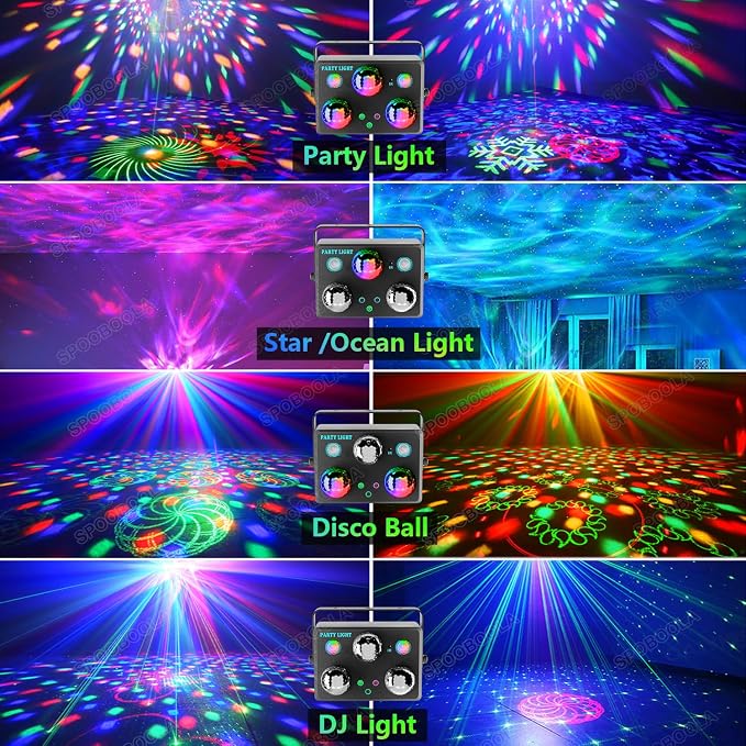Disco Ball,Party DJ Disco Light Strobe Stage Dance Light Glow Party Sound Activated with Remote Control Rave Ocean Star Projector for Club KTV Christmas Halloween Dancing Parties Holiday Décor