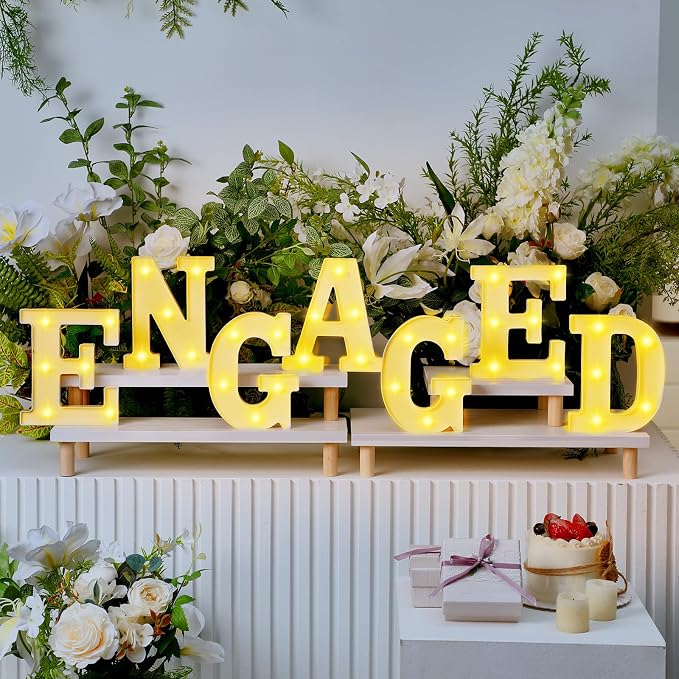 Honoson 7 Pcs Engagement Party Decorations, 6.5 Inch Engaged LED Letter Lights Sign Engaged Table Decoration for Wedding Engagement Bridal Shower